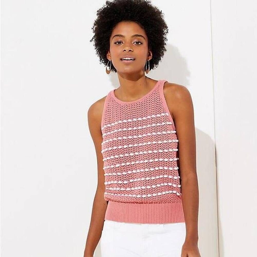 Loft Bobble Pink & White Colored Sweater Tank Size XS